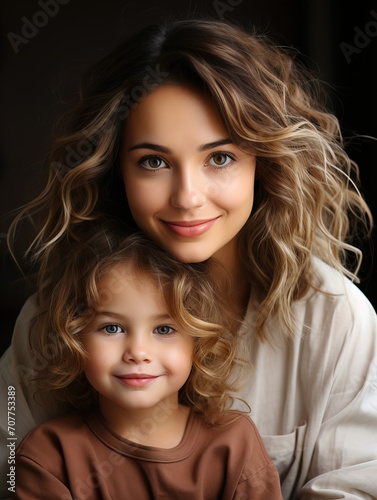 Portrait of happy smiling mother with daughter on black background