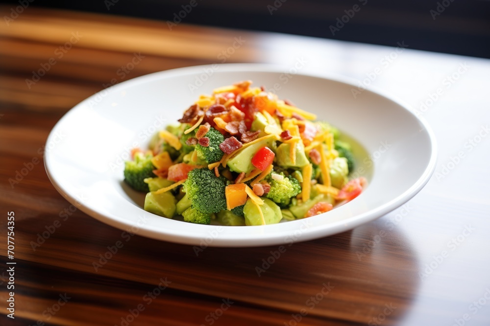 broccoli salad with bacon bits and cheddar cheese