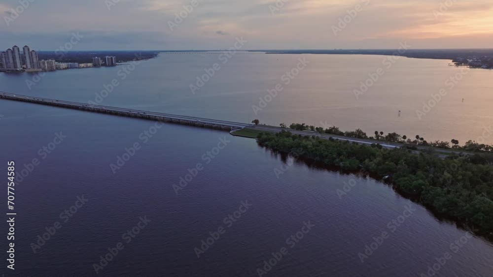 Aerial view of Fort Myers Bridge over the ocean in Florida, USA Aerial view of Fort Myers Bridge over the ocean in Florida, USA