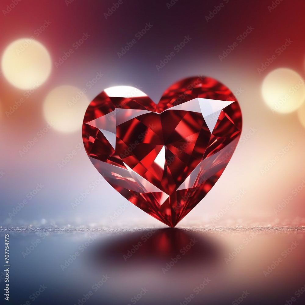close up of a beautiful red heart shaped diamond placed on a shiny black background. ai generative close up of a beautiful red heart shaped diamond placed on a shiny black background. ai generative