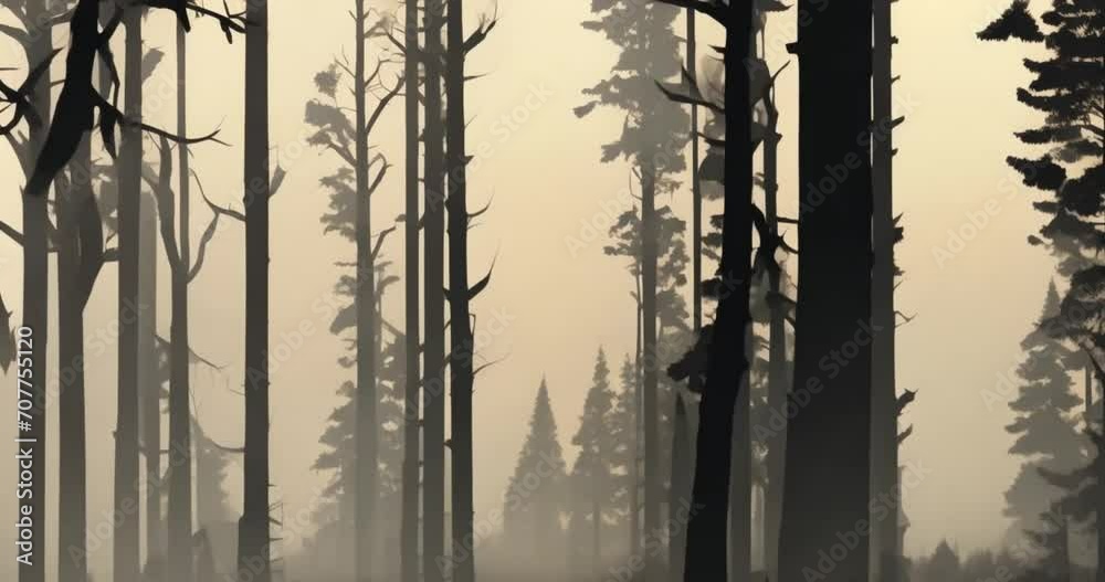 Foggy forest silhouette landscape Foggy forest silhouette landscape