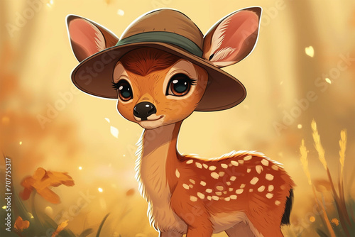cartoon deer wearing a hat © Angah