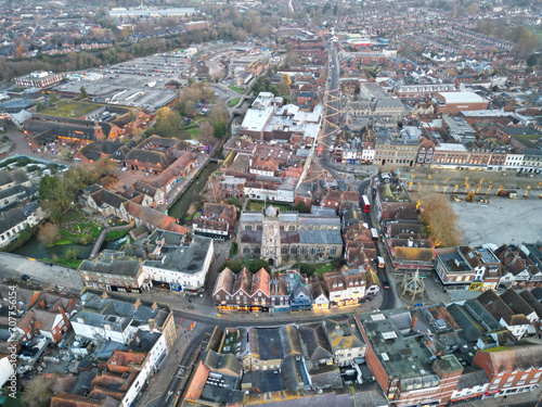 Salisbury centre aerial drone shot morning 