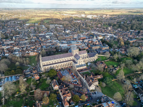Fototapeta Naklejka Na Ścianę i Meble -  Winchester Cathedral Aerial shot Hampshire