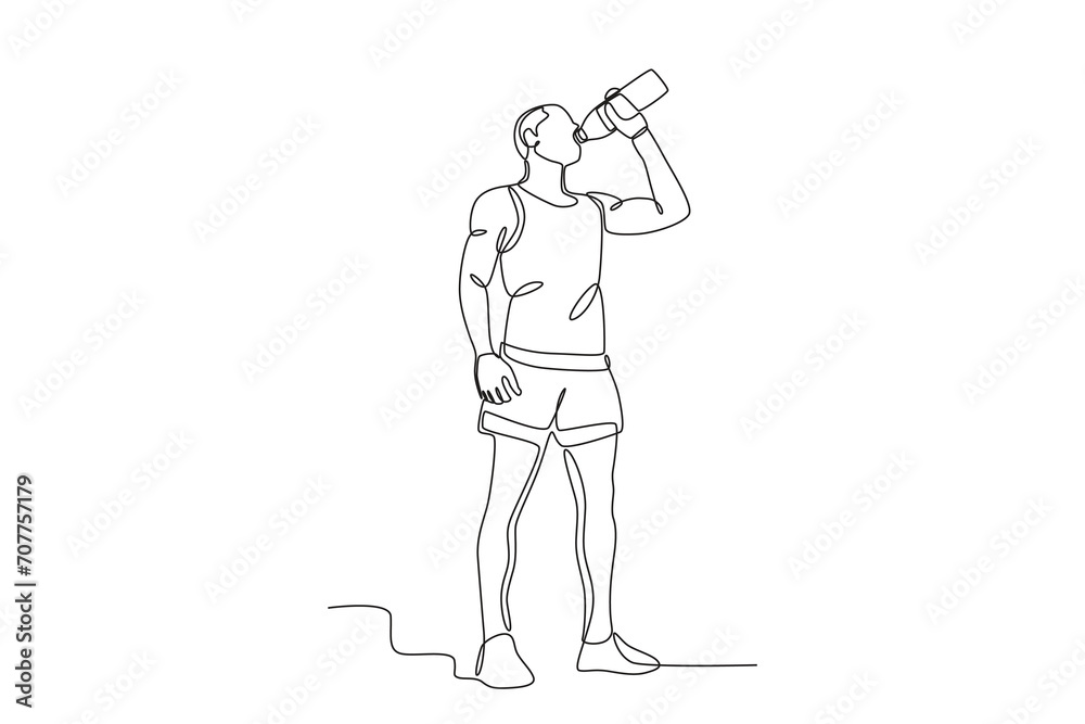 A man drinking water. world water day one-line drawing