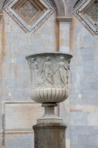 Column in front of romanesque Pisa Cathedral, Duomo Square of Pisa, Pisa, Italy