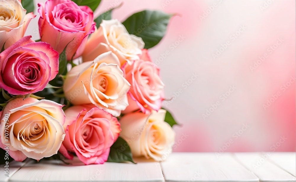 Greeting card for Valentine, wedding day, pink roses background with space for texts Greeting card for Valentine, wedding day, pink roses background with space for texts