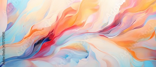 Abstract marbled acrylic paint ink waves texture with bold rainbow colors. Colorful background banner with swirls and curves