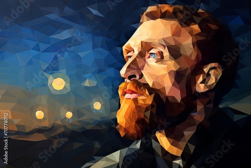 The starry night - vincent van gogh painting in low poly style: a photo of a conceptual polygonal illustration inspired by the famous artwork photo