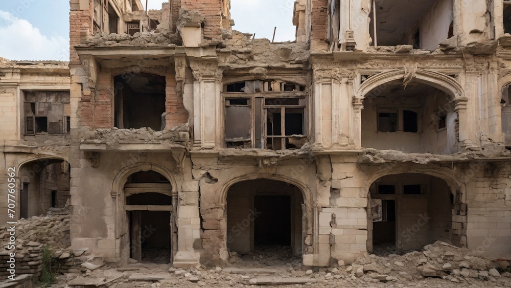 The aftermath of the war reveals the building's ruins
