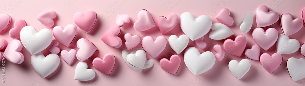 Pink and white hearts background. Created with Ai