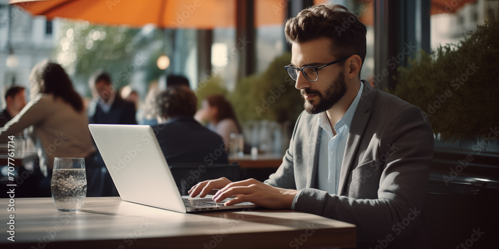 Man Remote Working Using Laptop Computer Man Remote Working Using Laptop Computer