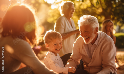 Child And Grandparents Family Park Outdoor Scene