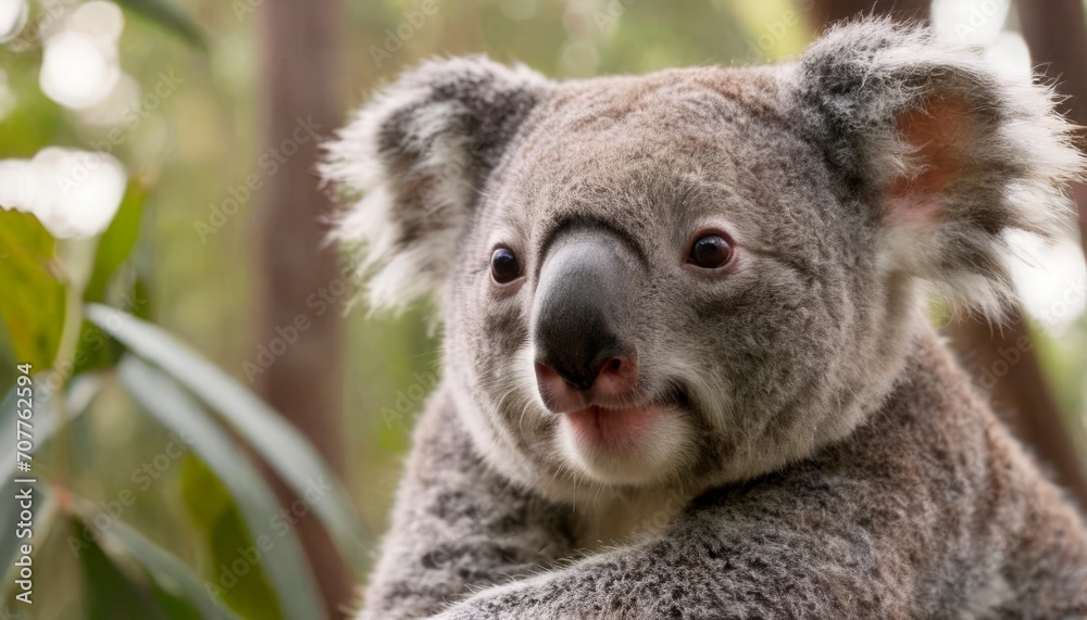 Portrait of a cute koala on a tree, blurred background Portrait of a cute koala on a tree, blurred background