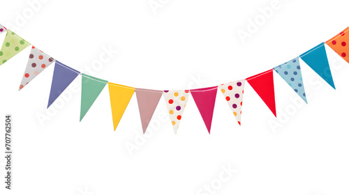 Carnival garland with flagsisolated on transparent background. Decorative colorful bunting for birthday celebration, festival and bright decoration 