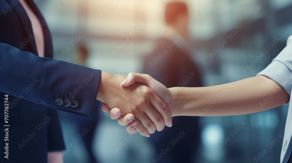 Handshake of two successful business ladies in the office.