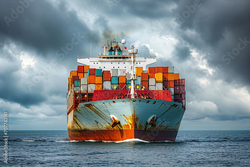 Cargo Ship in the Sea, A Majestic Voyage Across the Ocean's Expanse,commercial ship