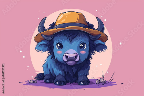 cartoon buffalo wearing a hat