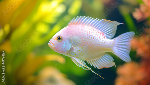 The White Cichlid in a Fish Tank