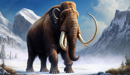 wooly mammoth dengerous extinction animal image Ai generated art photo