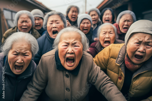 Group of elderly angry asian women, closeup © Emre Akkoyun