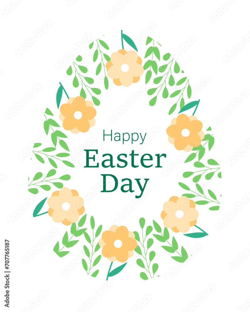Easter card with silhouette of eggs and flowers and leaves. Vector illustration 