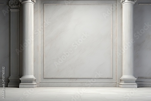 Ancient Greek architecture with pillars. Realistic antique building with white marble walls and columns with capitals in doric style photo