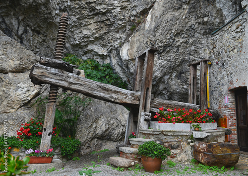 Old Olive Oil Press at Eremo Santa Caterina del Sasso, at Lago Maggiore, Italy
