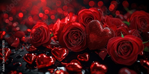 Love , romantic feelings , red roses as a symbol , red hearts , valentine's day , couple , people photo