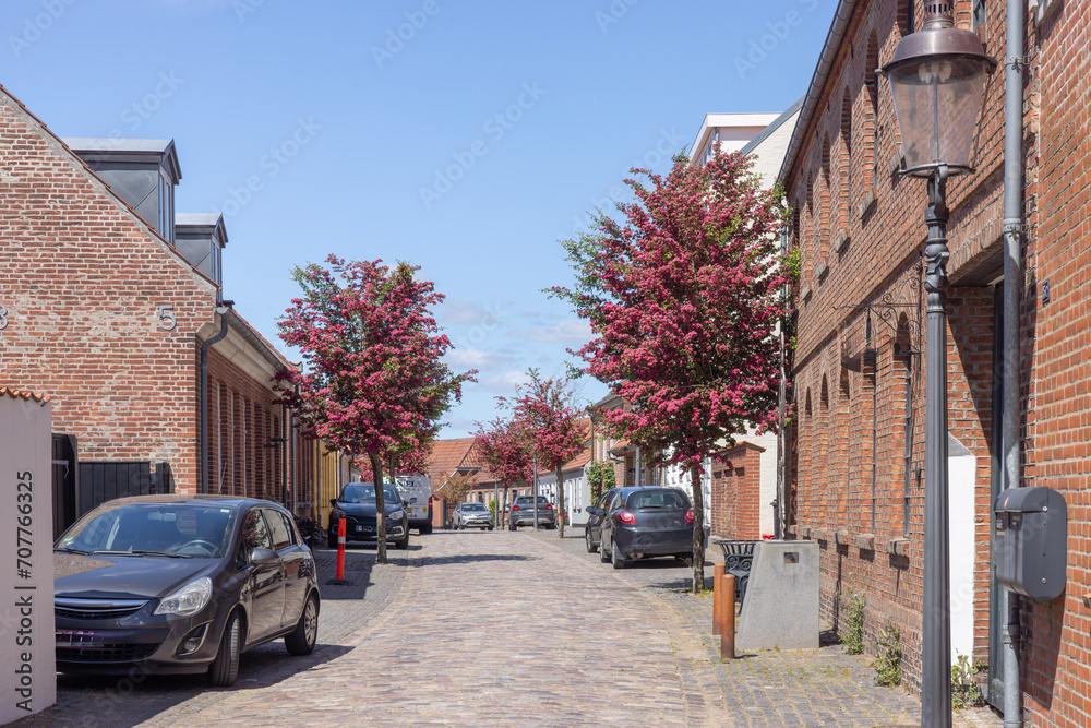 Happy walk through Varde city's old town on a great summer's day. West Jutland, Region Southern Denmark