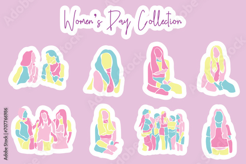 Vector set collection of Women's Day elements in various styles and shades of pink