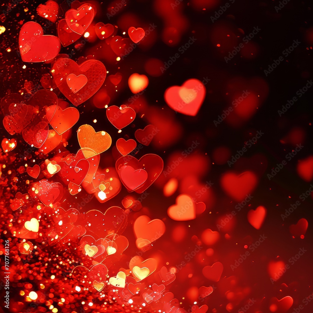 Holiday blinking abstract Valentine backdrop with glowing hearts.