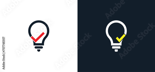 Bulb Check Mark Light Logo Concept icon sign symbol Element Design. Tick, Tip, innovate, think, Brilliant idea logotype. Vector illustration logo template