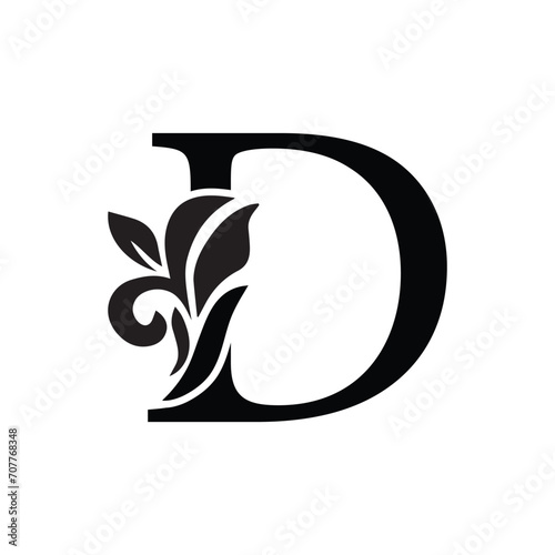 letter D. flower letters. Vintage ornament initial Alphabet. Logo vector	
