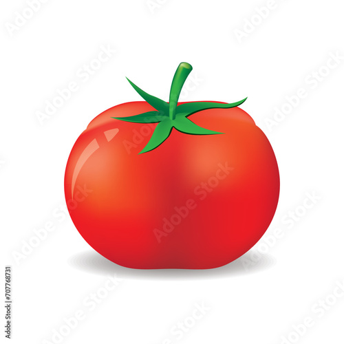 Red tomato on white background. Vector illustration.