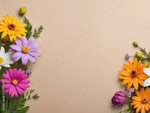 Flat lay of beautiful flowers with copy space