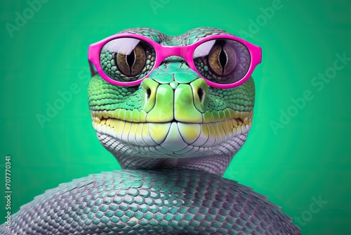 Snake in glasses on background. Symbol of the Year 2025. Wisdom, intelligence, education.