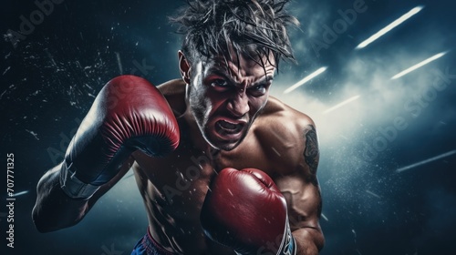 a boxer delivering a lightning-fast punch on a heavy bag. © ArtCookStudio