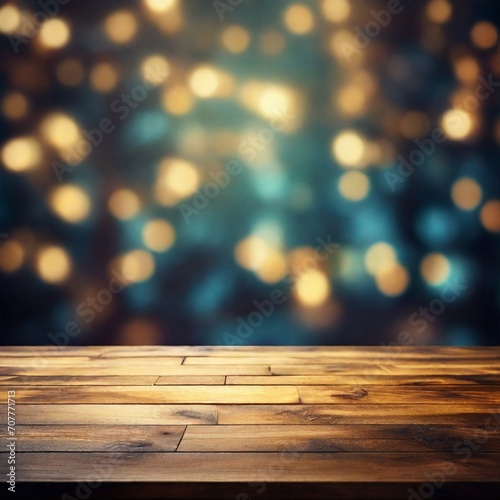 wooden background with bokeh lights