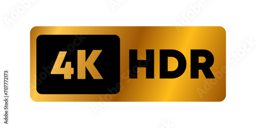 4K HDR button. Flat, gold, 4K HDR button, image quality button. Vector icon