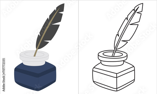 inkpot icon, editable vector outline and doted 