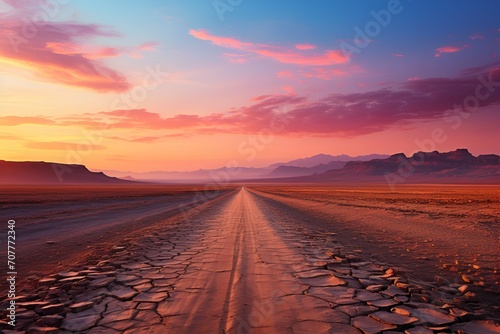 A road across desert. Generative AI. 