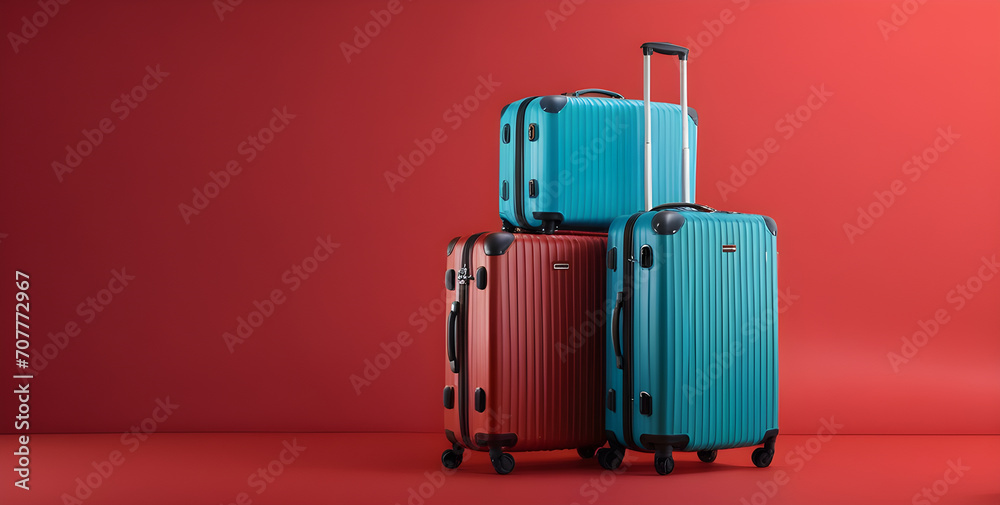 Suitcase adventure travel holiday or vacation concept and empty space for design