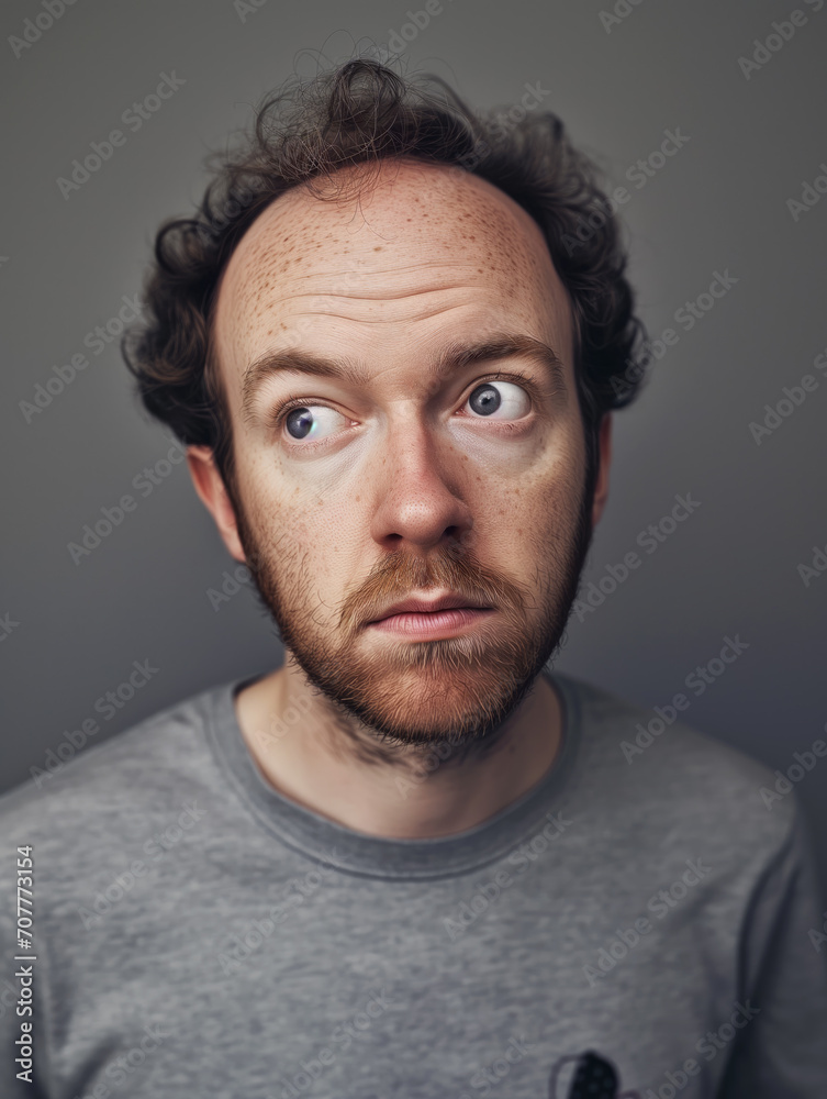 Portrait of a man with beard, emphasis on facial expression, uniform backdrop Portrait of a man with beard, emphasis on facial expression, uniform backdrop