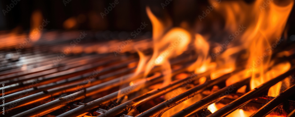Empty flaming grill grates with open fire, ready for product placement. Background for grilled food with fire. Empty flaming grill grates with open fire, ready for product placement. Background for grilled food with fire.