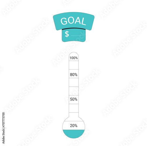 Money goal thermometer isolated on white background.