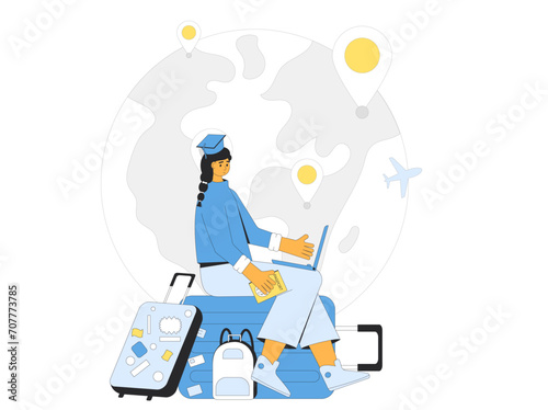 International education migration program. Digital nomad visa. Vector illustration.