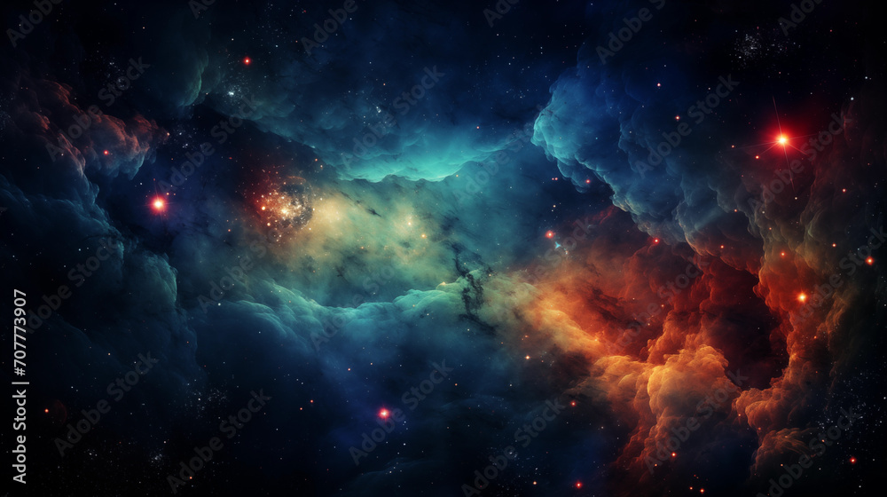 Galaxy background illustration. Space scene with planets, stars, galaxies and Nebula