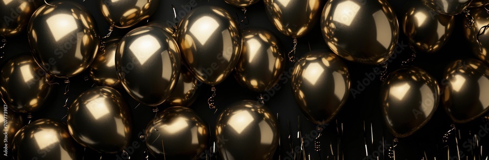 birthday or celebration background, black background with gold shiny balloons. birthday or celebration background, black background with gold shiny balloons.
