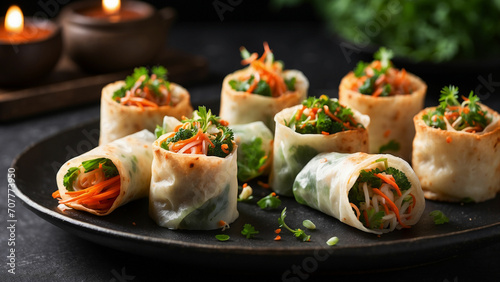 Crispy Delight Showcase featuring vegetable spring rolls crunchy exterior and the burst of vibrant flavors from the fresh vegetables encased within